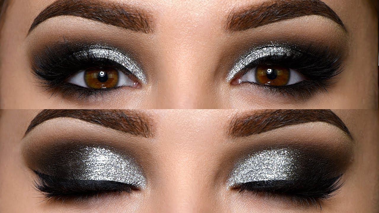 How to do black Smokey eye makeup with glitter